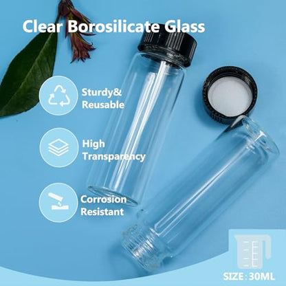 ALWSCI 1OZ Glass Vials, Small Liquid Sample Vial, 30 ml Borosilicate Glass Empty Vials with Caps, 24-400 Black Screw Caps with PE Liner, Pack of 100 - size: 30ML27.5x84mm Glass vials with screw caps