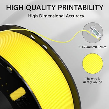 PLA+ Filament 1.75mm Yellow 1kg,Dimensional Accuracy +/- 0.02mm - color: Yellow