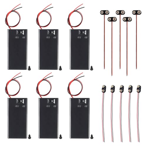 6pcs 9V Battery Holder 9 Volt Cover Case with ON/Off Switch and T Type Battery Clips