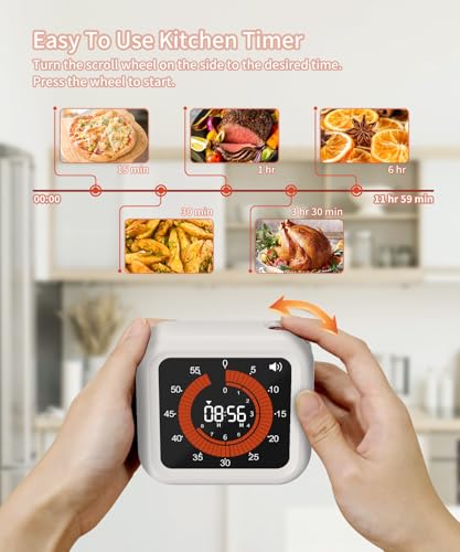 Digital Magnetic Visual Kitchen Timer, Up to 11H 59M Countdown & Count Up - color: White
