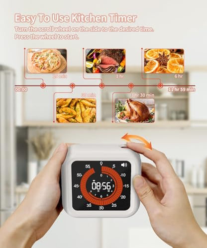 Digital Magnetic Visual Kitchen Timer, Up to 11H 59M Countdown & Count Up - color: White
