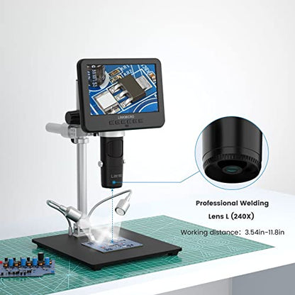 LM246MS 3 Lens 7 inch HDMI Digital Microscope for Adult Soldering - size: 3 Lens 7" HDMI