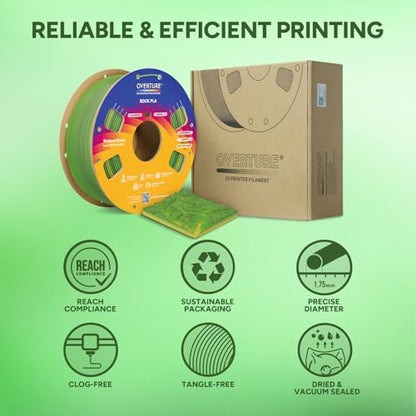 OVERTURE Rock PLA Filament 1.75mm, Marble PLA, 1kg Wetland Green - color: Natural-wetland Green