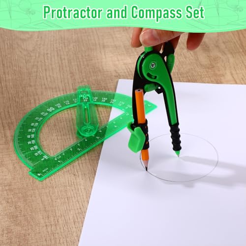 Zonon 2 Pcs Protractor and Compass Set, Swing Arm Protractor, Green - color: Green