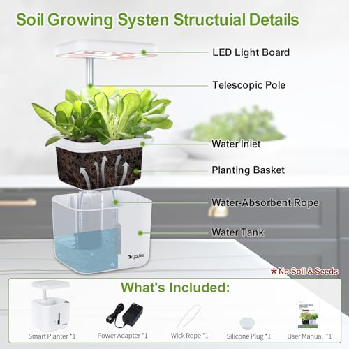 Indoor Garden Planter Growing Systems Soil plant pot indoor Small Smart Soil Gardening System with 17 Watts LED Grow Light Auto Timer Self-Watering Planter Pot Gifts for Mom Women (No Seeds&Soil) - color: White