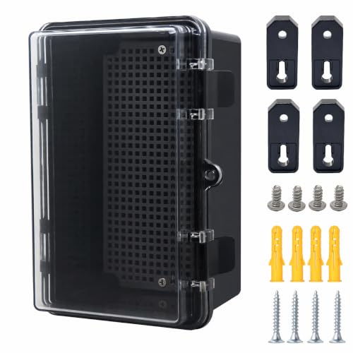 Junction Box, Hinged Black Clear Cover IP67 Waterproof ABS Project Box with Mounting Plate Electrical Box Enclosure with Wall Bracket 8.3 x 5.1 x 4.3inch(210x130x110mm) - color: Clear, size: 8.3"x5.1"x4.3"