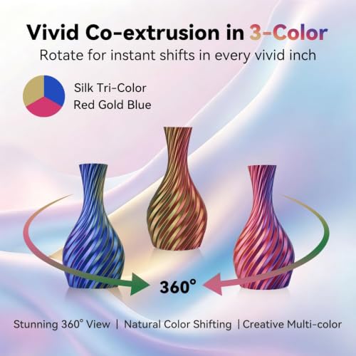 Kingroon Silk PLA Filament, Tri Color PLA Filament, Multicolor 3D Printer Filament, Dimensional Accuracy 1.75mm (+/-0.02mm) 1kg Spool(2.2lbs), Red Gold Blue - color: 1kg-red Gold Blue, size: 1KG