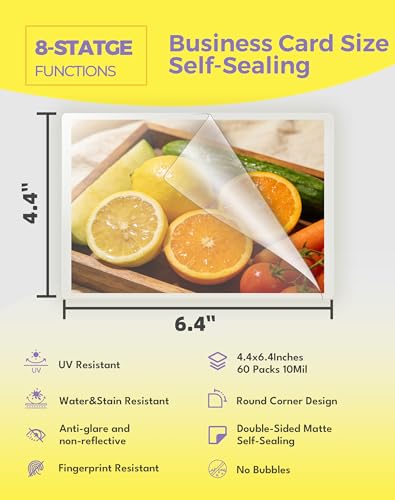 Uinkit 60Pack 4x6 Matte Self Seal Laminating Pouches, 10Mil Thick Double-Sided for Photos & Recipe Cards, Waterproof Anti-Glare Plastic Sleeves to Preserve Pictures, Study Flashcards - color: Matte, size: Photo Size_4R