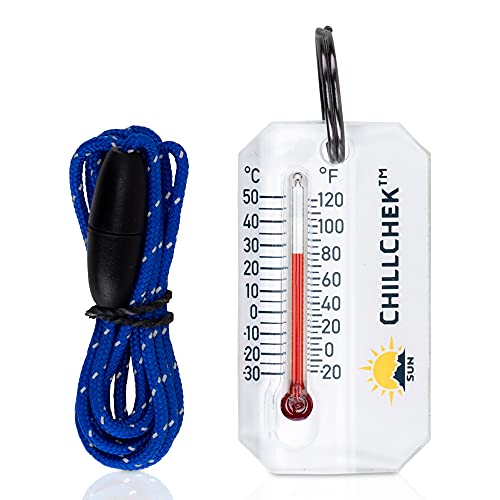 Sun Company ChillChek - Waterproof Thermometer with Breakaway Lanyard | Water Proof Temperature Gauge for Swimming, Diving, Snorkeling, Fishing, or Camping | Small Portable Outdoor Thermometer