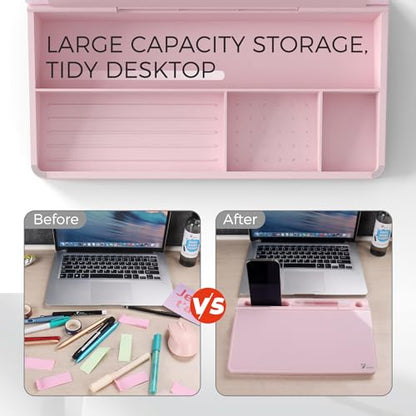 TOWON Compact Glass Desktop Whiteboard with Storage 12x7 in, Pink - color: Pink