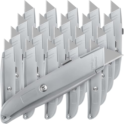 Reginary 20 Pcs Box Cutter Bulk Retractable Utility Knife, Silver - color: Silver