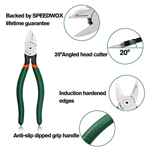 SPEEDWOX Side Cutters 7 Inch Wire Flush Cutters Angled Wire Cutting with Spring Functional Precision Tools for Cutting Electronics Wires Handmade and Any Clean Cut Needs - size: 7"