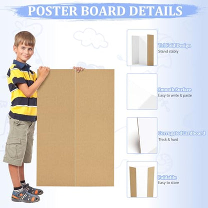 AKONEGE 4 Pack 36" x 48" Trifold Poster Board for Presentation, White Corrugated Cardboard Large Tri Fold Poster Board for Science Fair, Office & School Projects, Photo Displays, Exhibitions Event - size: 4 Pack