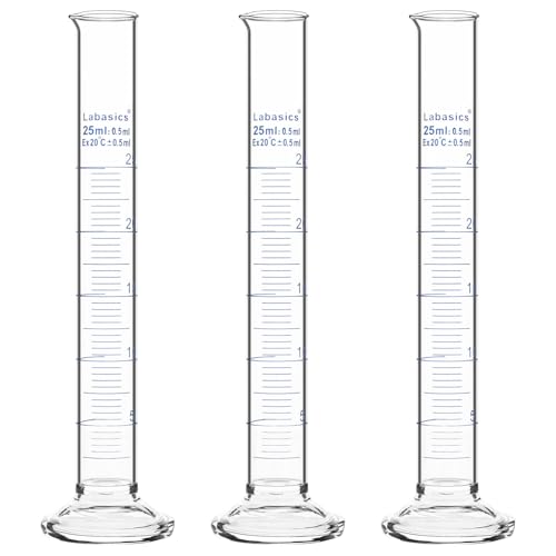 Labasics 3-Pack Borosilicate Glass 25 ml Heavy Wall Graduated Cylinder Measuring Cylinder - size: 25 ml