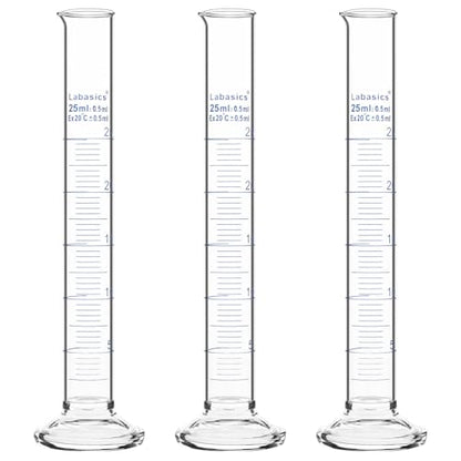 Labasics 3-Pack Borosilicate Glass 25 ml Heavy Wall Graduated Cylinder Measuring Cylinder - size: 25 ml