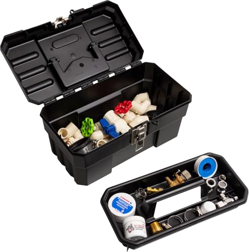 Akro-Mils 14-Inch Plastic Toolbox with Removable Tray, Steel Latch & Padlock Eye, Industrial-Grade Tool Box for Tools, Crafts, First Aid & Hobby Supplies, 14" x 8" x 8", Made in USA, Black (09514) - color: Black