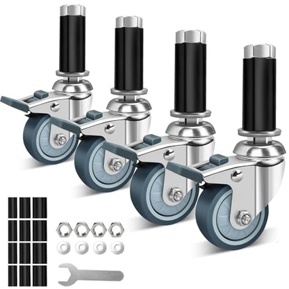 3 Inch Expanding Stem Caster Wheels with Locking Brake Set of 4 - size: 3Inch