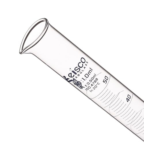Graduated Cylinder, 50ml - Class A Tolerance ±0.50ml - Hexagonal Base - Blue Graduations - Borosilicate 3.3 Glass - Eisco Labs - size: 50mL