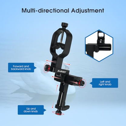 SVBONY SV214 Pro Universal Phone Adapter for Telescope, Spotting Scope Binoculars, 3-Axis Adjustable Phone Holder Bundle with 4mm Telescope Eyepiece Wide Angle, for Astronomy Mobile Photography