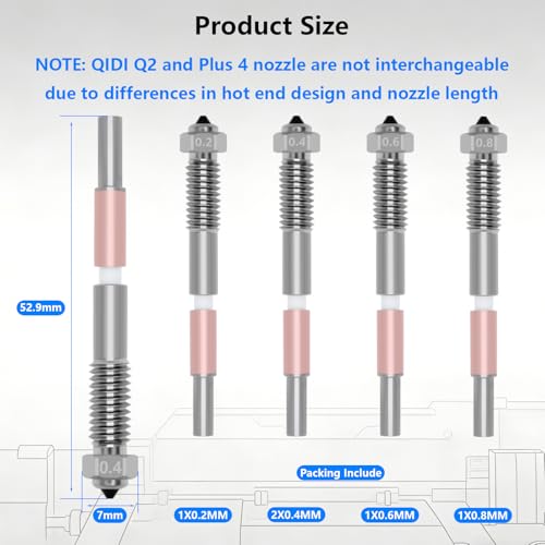 5PCS Bimetal Nozzle for QIDI Q2/Q2C, Quick-Swap Integrated Ceramic Throat Tube Hardened Steel Nozzle All-Metal HighTemperature Resistant Hotend 0.2/0.4/0.6/0.8mm Nozzles for QIDI Q2 3D Printer - style: 5PCS Muilt Size Nozzle