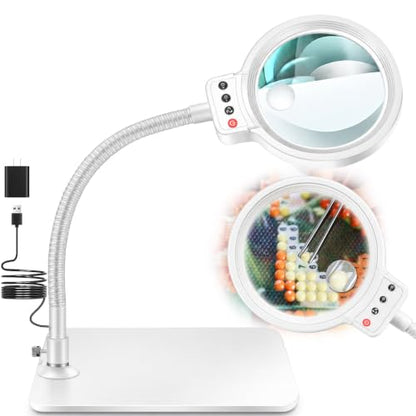 30X 12X Magnifying Glass with Light and Stand, LED Desk Magnifier for Craft - color: White