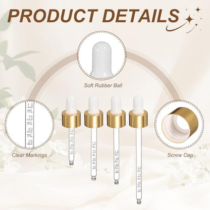 PATIKIL Glass Eye Dropper w/Measurement mark for 1.7oz Glass Bottles 10Pcs - color: White/Gold Top, size: 1.7oz