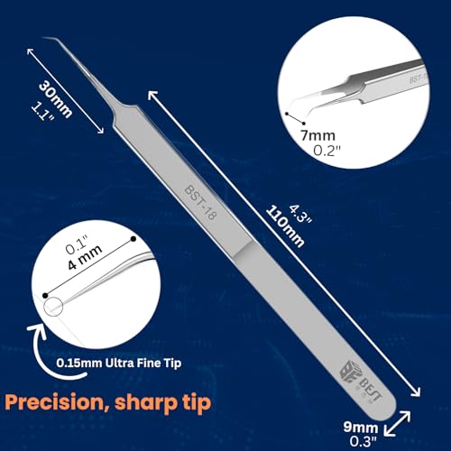 Best Tool ULTRA FINE Tweezers Non Magnetic Curved Tip HIGH PRECISION Stainless Steel Titanium Alloy ESD Safe Micro Soldering Tweezers Motherboard Work For iPhone iPad Android & ANY device