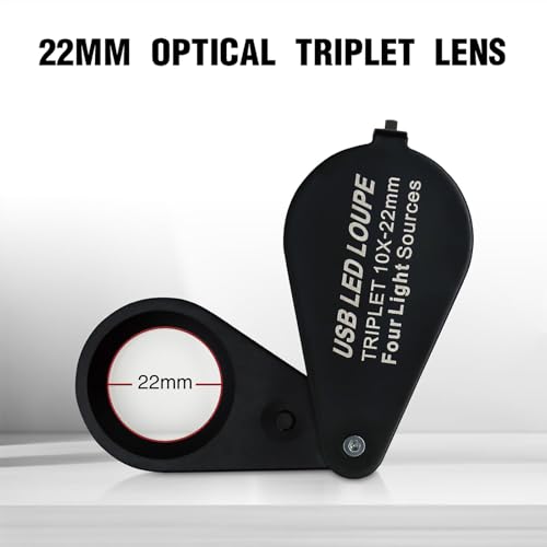 Rechargeable10x Jewelers Loupe Magnifier with UV&LED Lights, Eye Loupe 10x Magnifying Glass is Equipped with a 22mm Triplet Lens.Professional-Grade for Diamonds, Gemstones,Coins and Stamps - size: 10x Black