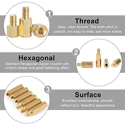 260Pcs M3 Male-Female Brass Thread Hex Standoff Spacer Screws and Nuts Assorted Kit,Threaded Pillar PCB Motherboard Assortment Kit for DIY Computer Build, Circuit Board - size: M3 Male-Female Spacer 260pcs
