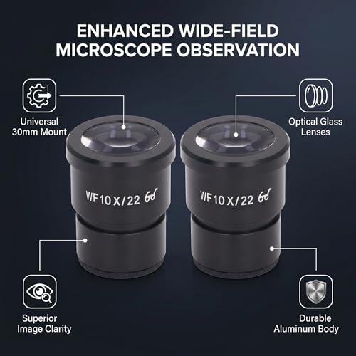 2PCS Wide Microscope Eyepieces, 22mm 10X Optical Biological Eyepieces Clear Microscope Lens Adapters for Triocular Binocular Scope Lab 30mm Mounting Interface