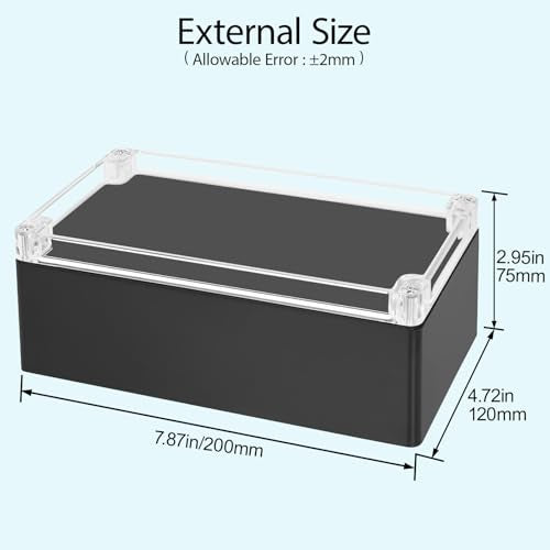 Project Box IP65 Waterproof Dustproof Junction Box ABS Plastic Enclosure Box for Electronics Clear Cover Outdoor Project Black 7.87"x 4.72"x 2.95"(200x120x75mm) - color: Black-Clear Cover, size: 7.87" x 4.72" x 2.95"