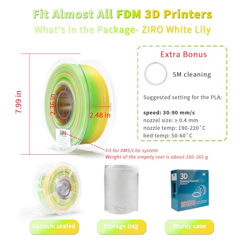 ZIRO 3D Printer Filament, Fast Color Change Twinkle Effect 1KG, White Lily - color: White Lily