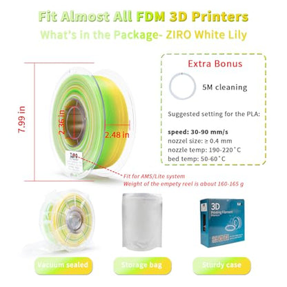 ZIRO 3D Printer Filament, Fast Color Change Twinkle Effect 1KG, White Lily - color: White Lily