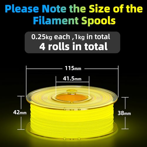 95A TPU 3D Printer Filament Bundle,Glow in The Dark 250g 4 Spools - color: Blue+green+orange+yellow