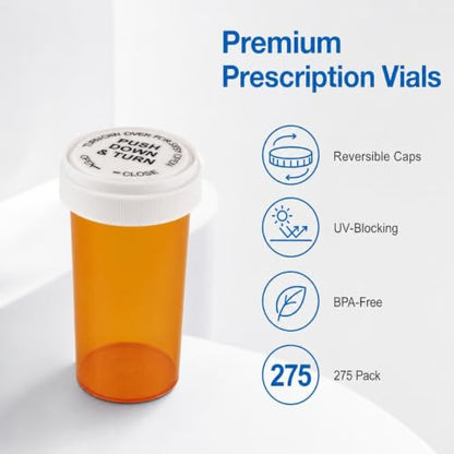 Empty Pill Bottles 13 Dram Amber Reversible Caps