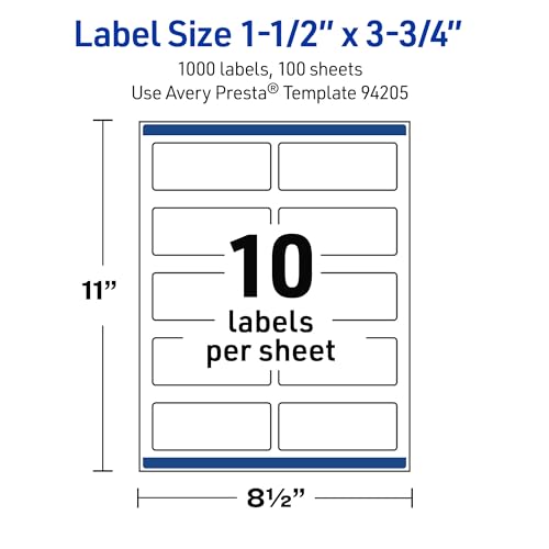 Avery Outdoor Waterproof Rectangle Labels with Sure Feed Technology, 1.5" x 3.75", White Film, Print-to-the-Edge, Compatible with Laser Printers, 1000 Labels Total - style: 1,000 labels