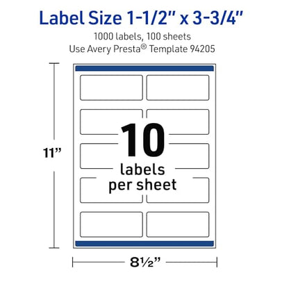 Avery Outdoor Waterproof Rectangle Labels with Sure Feed Technology, 1.5" x 3.75", White Film, Print-to-the-Edge, Compatible with Laser Printers, 1000 Labels Total - style: 1,000 labels