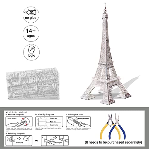 Piececool 3D Metal Model Puzzles for Adults, Upgraded Eiffel Tower Architecture 3D Metal Models Building Kits, Creative Home Decor DIY Crafts for Famliy Time - color: Silver