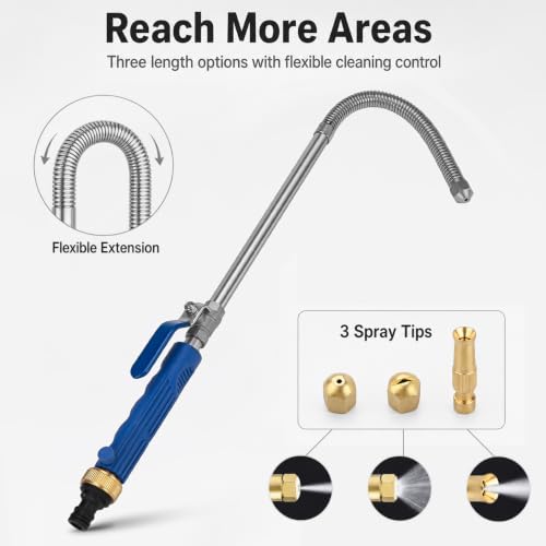 QWORK High Pressure Power Washer Wand, 39 Inch Water Hose Nozzle with Flexible Extension & 3 Brass Spray Tips for Car Wash, Gutter Cleaning, Patio, Pet Bath & Window Glass