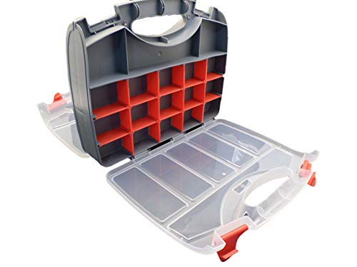 Double Sided Organizer Case with 36 Compartments and Carry Handle - size: Large Plastic Organizer