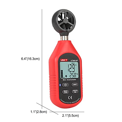 UNI-T Digital Anemometer UT363BT Handheld Wind Speed Meter Wind Chill Air Temperature Gauge -14° ~122°F /-10°C~50°C for HVAC Shooting Drone with LCD Backlit Max/Avg Data Hold - size: UT363BT
