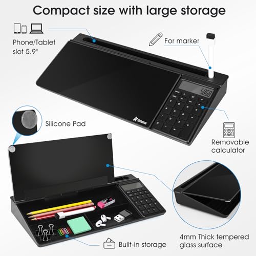 Varhomax Glass Desk Whiteboard Gray with Calculator - color: Calculator-black