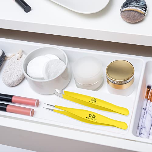Majestic Bombay Precision Tweezers Set, Fine Point, Slant, Women and Men - color: Yellow