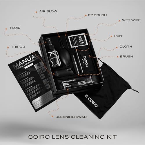 C Coiro Camera Lens Cleaning Kit for DSLR and Sensitive Electronics, 9-in-1 Lens Cleaner Spray, Camera Pen, Blower, Wipes, Sensor Cleaner, Photographer Gifts & Accessories - size: 9 IN 1
