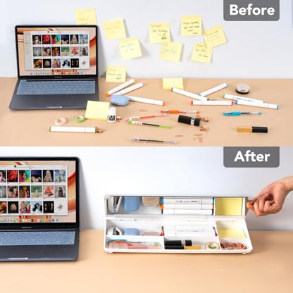 Varhomax Glass Desk Whiteboard with Built-in Mirror, Desktop Organizer - color: White With Mirror