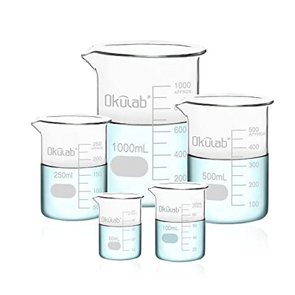 Glass Beaker Set, Low Form, Graduated 3.3 Borosilicate Glass Beakers (I PC of 50 100 250 500 1000ml) for Lab, Classroom, Craft, Kitchen, BKLGS5A1 - style: Vol.50ml,100ml,250ml,500ml,1000ml