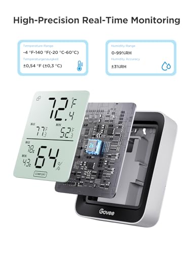 Govee Indoor Hygrometer Thermometer H5075 with Bluetooth App Control - color: Black, size: 1 Pack