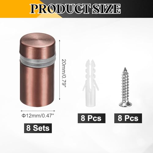 uxcell 8Pcs Sign Standoff Screws, 15/32" x 25/32" Stainless Steel Wall Standoff Mount Hardware Advertising Glass Nail for Glass Acrylic Panel Picture Frame, Rose Gold - size: 15/32" x 25/32"