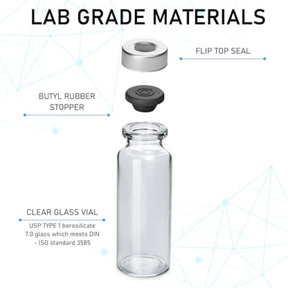 10 Pack 20ml Sealed Sample Glass Vials with Self Healing Injection Port - size: 20ML