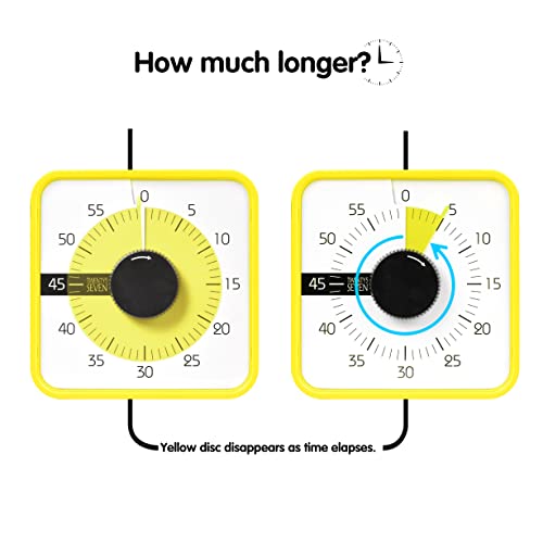 TWENTY5 SEVEN 7.5-Inch Visual Timer, Battery-Free 60-Minute Countdown Clock - color: Yellow